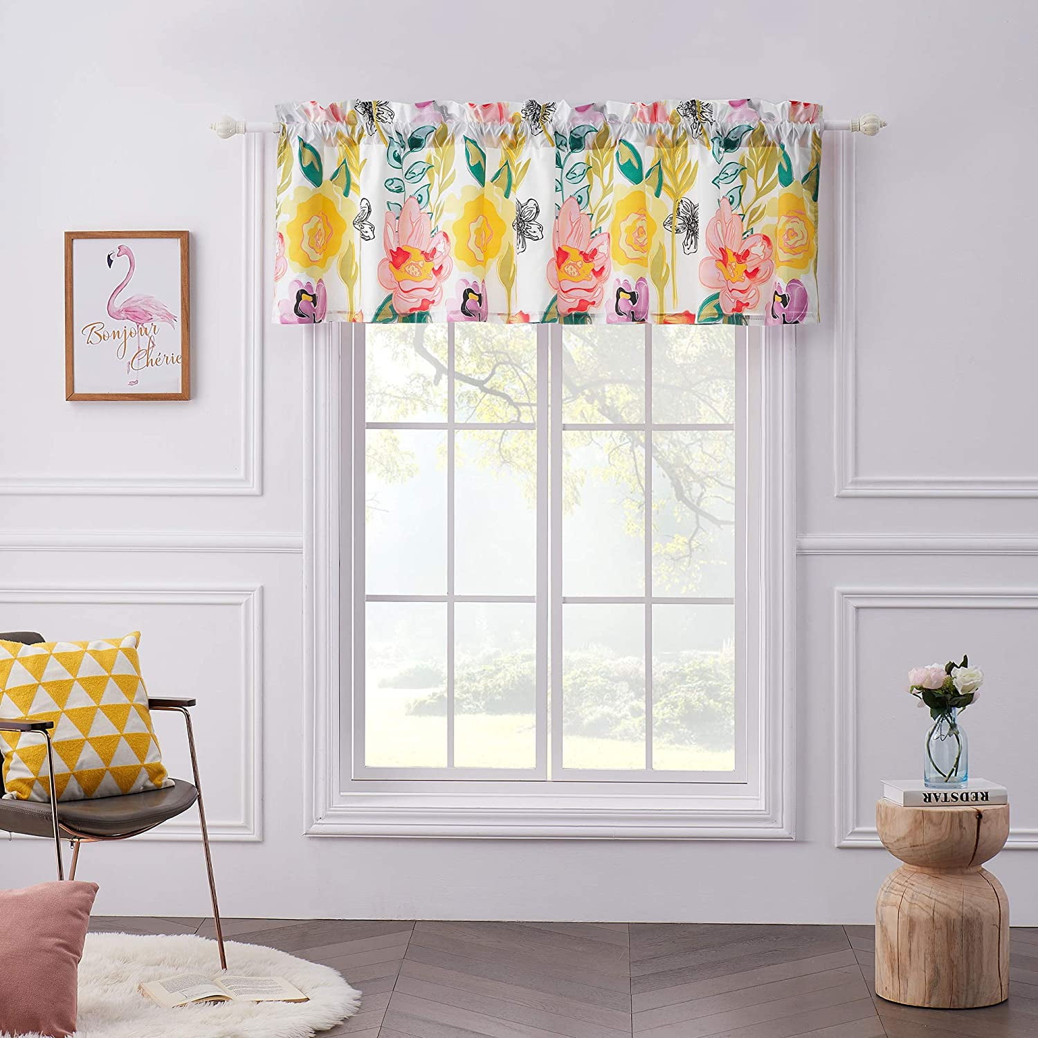 Global Trends Wildflower Delight Modern Floral Extra Wide Window Valance, 84 W x 19 L inches, White