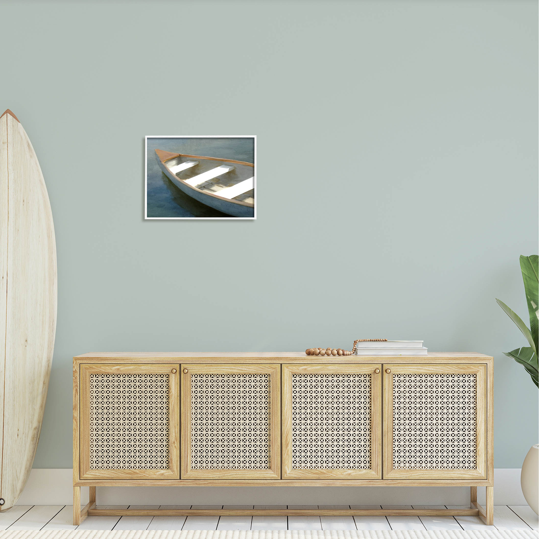 Stupell Industries Lone Canoe Boat Floating Deep Lake Painting White Framed Art Print Wall Art, Design by Kim Allen
