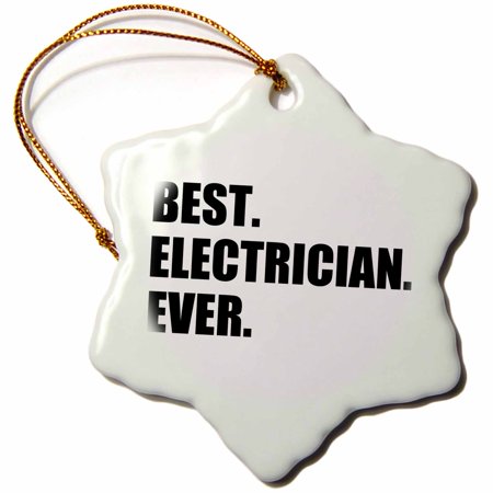 3dRose Best Electrician Ever - fun gift for electronics job - black text, Snowflake Ornament, Porcelain,