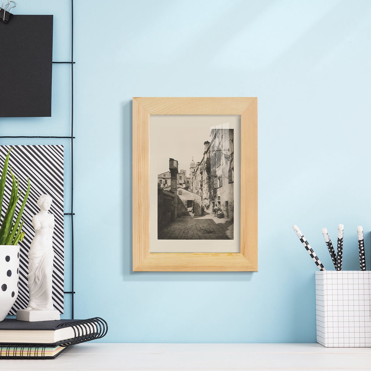 Vintage Views of Venice VIII - Framed Print w/glass - Natural Wood