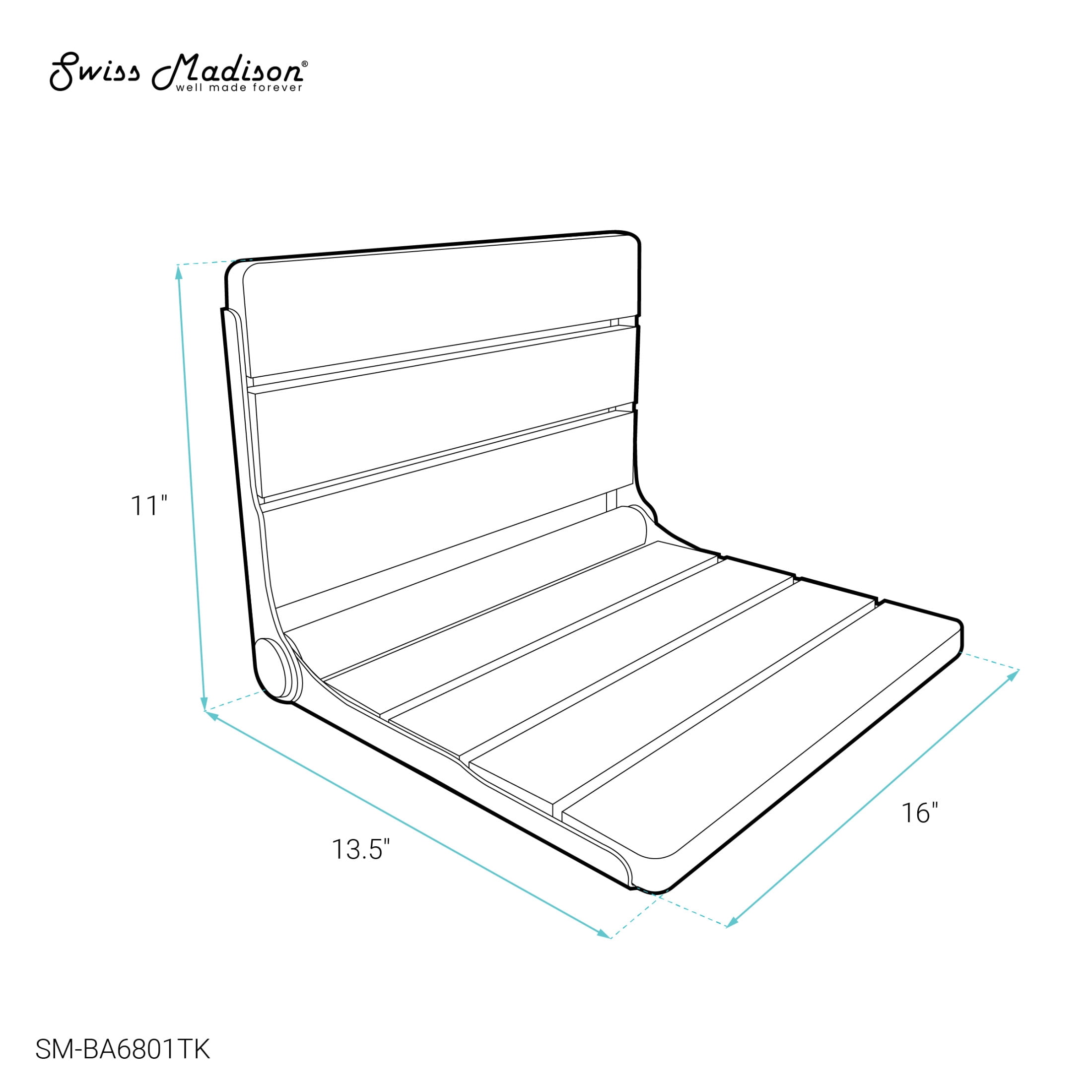 Alliance 16" x 13" Folding Wall-Mounted Shower Seat in Natural Teak