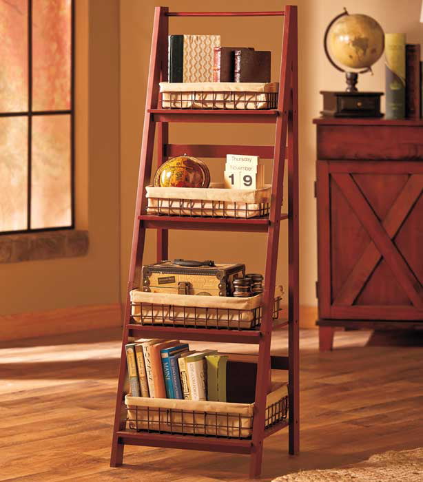 Ladder Shelf Wired Storage Baskets Included Walnut By Hi Tech