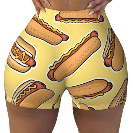 Xecao Hot Dogs Print Workout Shorts for Women Soft Smooth Gym Yoga Scrunch Active Tennis Workout Running Shorts