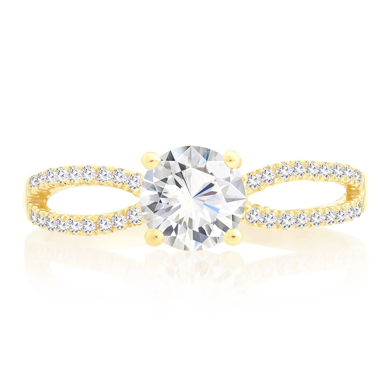Tilo Jewelry 14K Yellow Gold 1 Carat Solitaire Round Brilliant Engagement Wedding Ring with Side-stone Accents | Size 6 | Classic Engagement Ring for Women