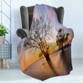 thumbnail image 4 of Coastal Soft Flannel Fleece Throw Blanket, Dawn Time Rising Sun at Seascape with Autumn Trees in Water Habitat Theme, Cozy Plush for Indoor and Outdoor Use, 60" x 80", Blue Yellow, by Ambesonne, 4 of 5