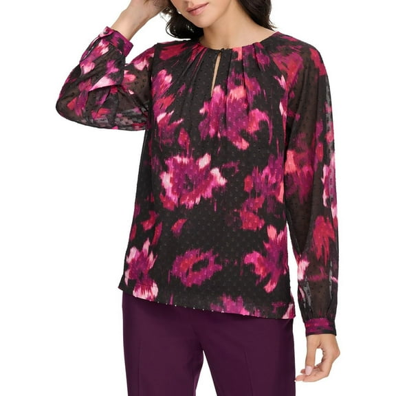 Calvin Klein Womens Printed Chiffon Blouse