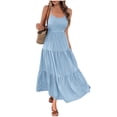 thumbnail image 2 of Nmnitkp Summer Dresses for Women Sleeveless Spaghetti Strap Backless Tiered Maxi Dress, Casual Summer Beach Vacation Dress with Back Bow, Waist Tie & Flowy Ruffle Hem Dress Blue,M, 2 of 9