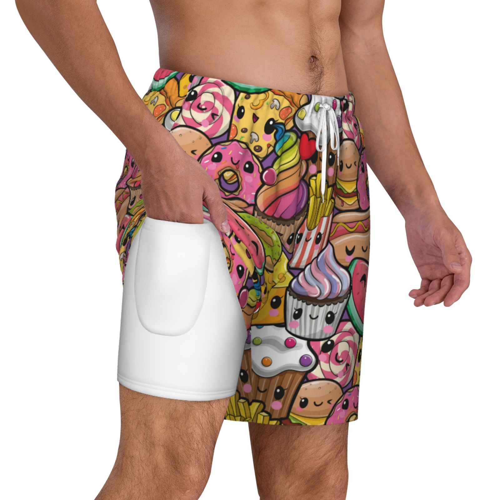 Xecao Fruit-Flavored Ice-Cream for Men's Swimming Trunks Swim Trunks Quick Dry Swim Shorts with Mesh Lining Funny Swimwear Bathing Suits