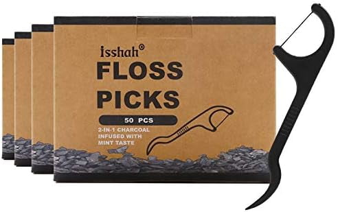 Natural Dental Floss Picks - 200 Count - PETA Approved, BPA Free, Vegan, Sustainable, Eco Friendly, Natural Dental Flossers by (Charcoal)