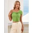 thumbnail image 4 of Dycnvjo Women Short Sleeve 3D Flower Tie Front Top Fruit Green XL, 4 of 8