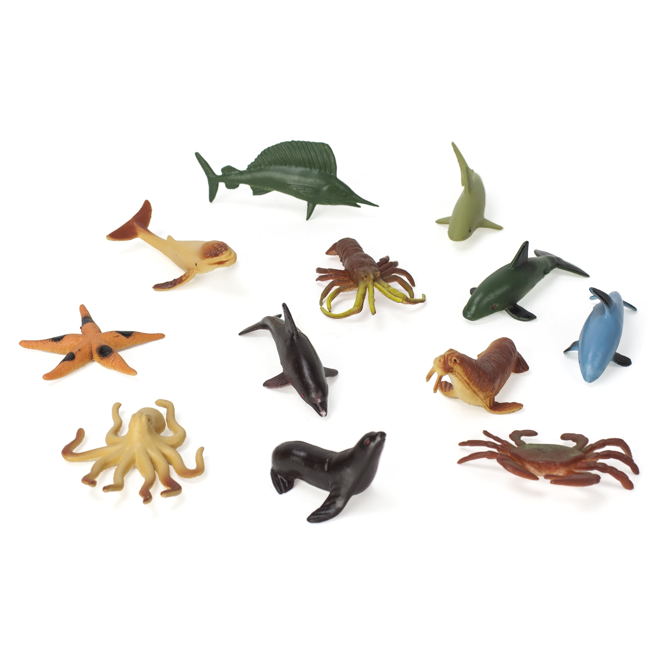Best Brands Small Blue Traditional Toy Sea Creatures Educational Playset for Learning Sea Creatures. (12 count)