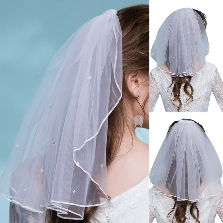 Wedding Bridal Single Layer Lace Short Veil with Comb Chapel