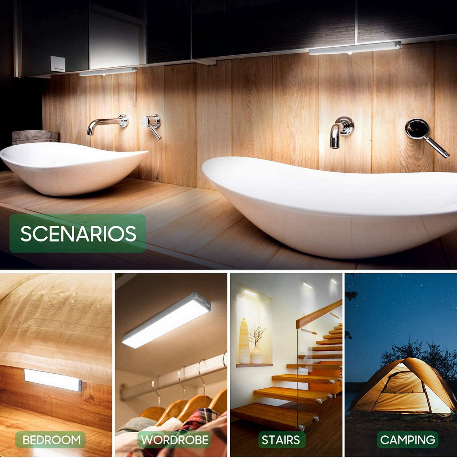 LNGOOR Motion Sensor LED Closet Light , Cordless Under Cabinet Motion Sensor Light, Wireless Stick-on Anywhere Rechargeable Lights, 3-Mode Dimmable Night Light for Closet Hallway Stairway