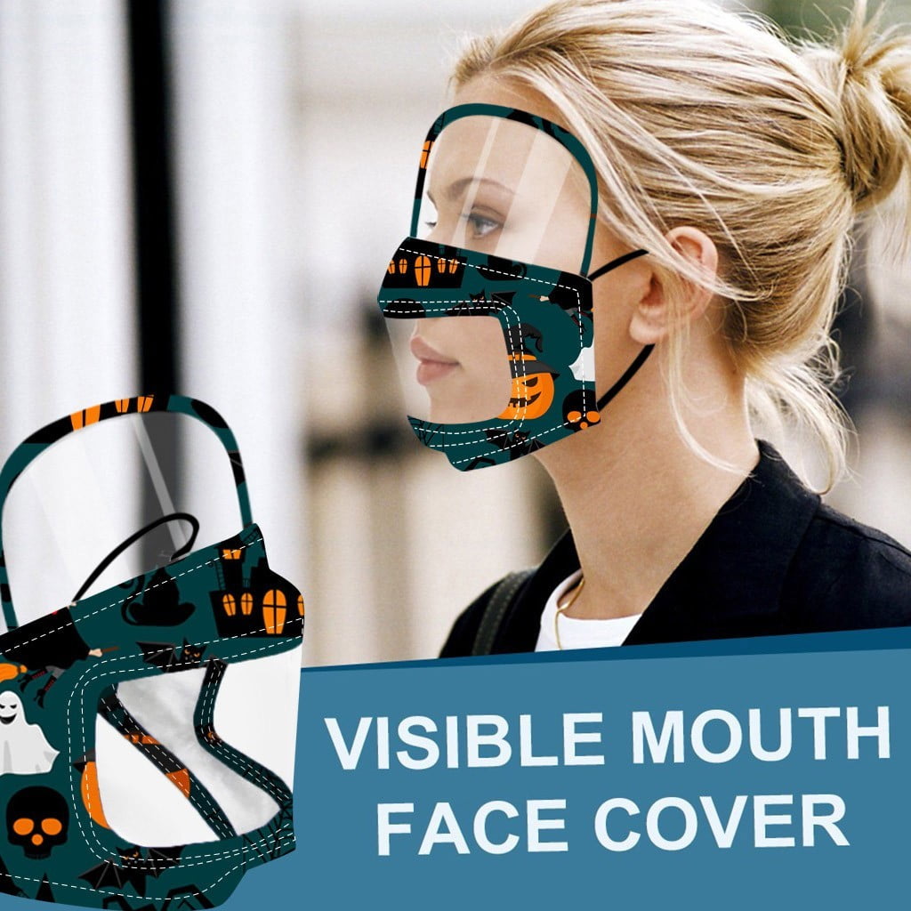 lanhui halloween print face mask with clear vinyl mouth
