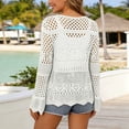 thumbnail image 4 of JIAYUE Women's Swimsuit Cover-Ups Solid Color Long Sleeve V Neck Lace Up Knit Scalloped Beach Hollow Cardigan Comfortable Swimwear Cover Up Top, 4 of 6