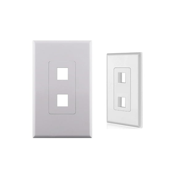 White 1-Gang Screwless Decora Wall Plate Cover with 2-Port Keystone Jack Insert