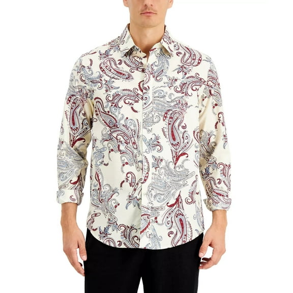 Club Room Men's Paisley Dobby Shirt in Winter Ivory-Small