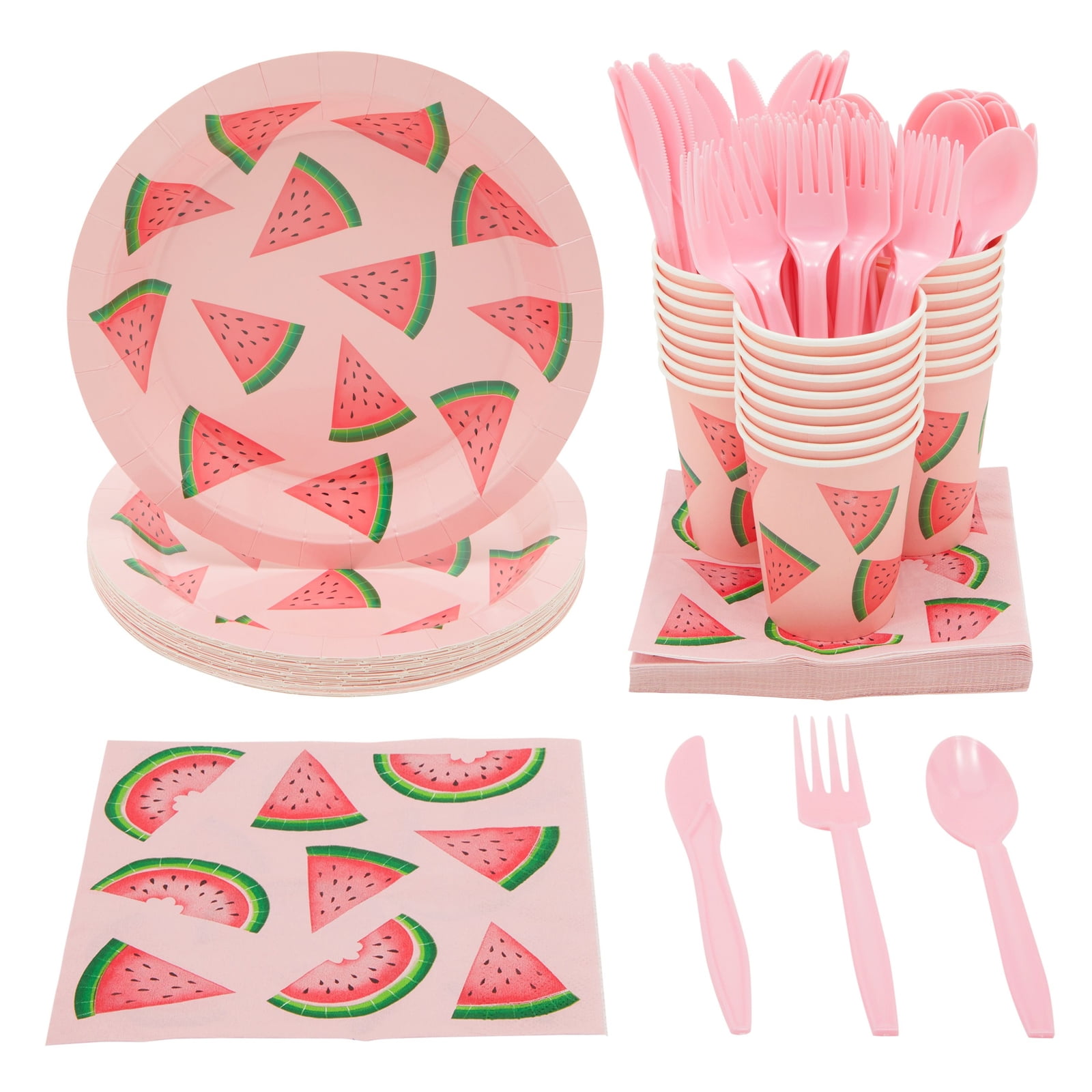 WERNNSAI Watermelon Birthday Party Supplies One in a Melon Party Decor for Girls 1st Birthday Banner Balloons Tablecloth Plates Cups Napkins Spoons Forks Cutlery Bag Utensils Serves 16 Guests 153PCS
