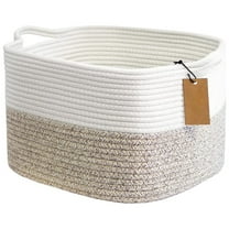 Cotton Rope Woven Basket with Handles, Blanket Basket 13.5" x 11" x 9.5", Large Storage Baskets for Organizing