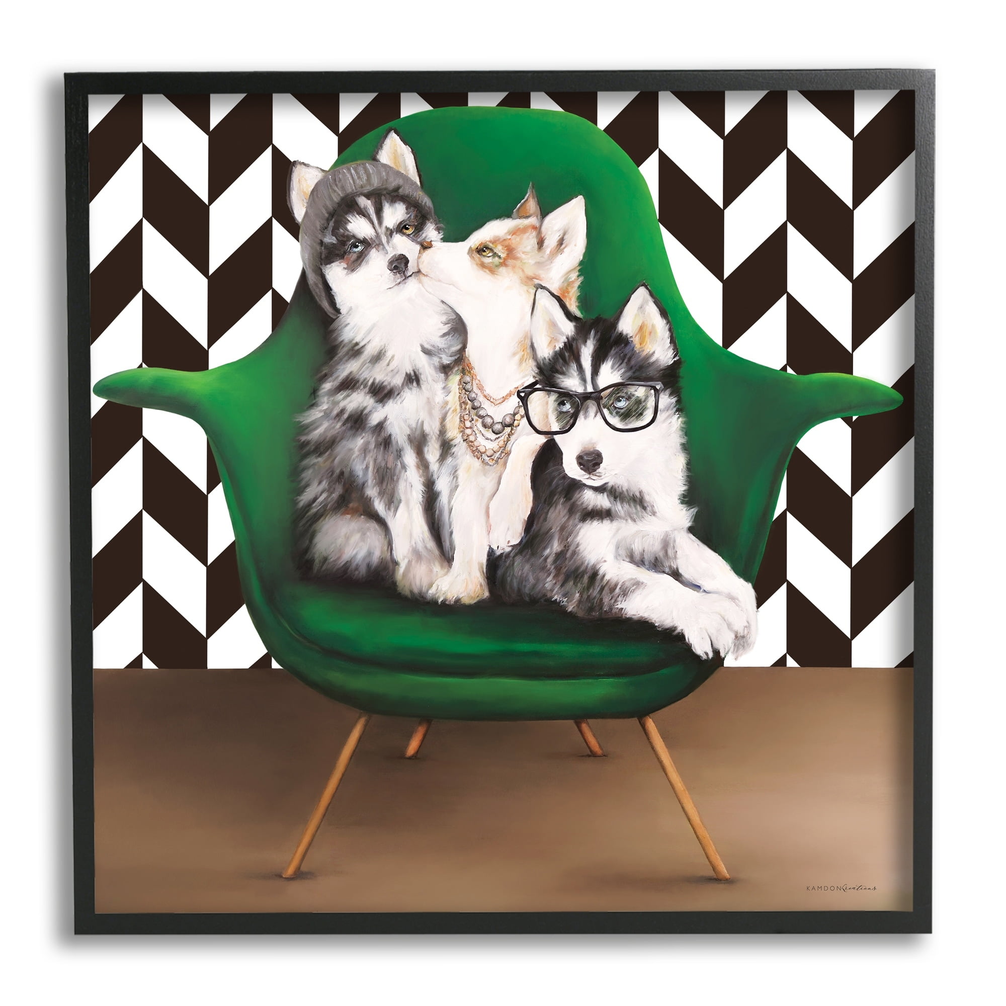 Stupell Industries Hipster Dogs Green Mod Chair Modern Room Interior, 17 x 17, Design by Kamdon Kreations