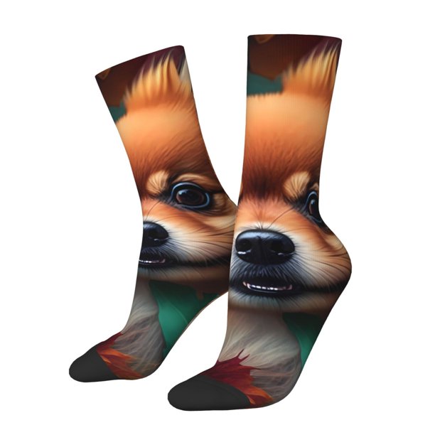 Balery Colorful Leaf Chihuahua Calcetas Largas con Estampado para Hombre y Mujer – Suaves y Transpirables, Talla Única (US 5-11)