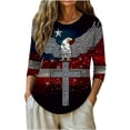 thumbnail image 7 of Womens Crewneck Patriotic Tshirts July 4th Festival 3/4 Sleeve Shirt Tops Casual Independence Day Pullover Tees Dark Gray, 2XL, 7 of 7
