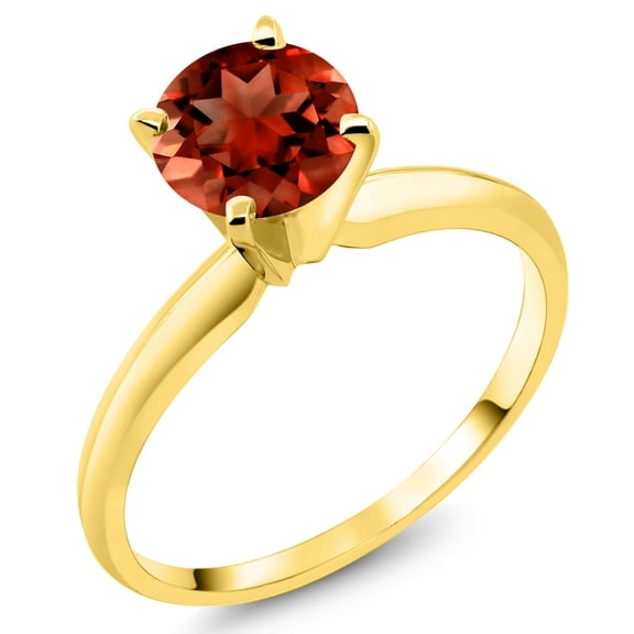 Gem Stone King 14K Yellow Gold Red Garnet Solitaire Engagement Ring for Women (1.20 Cttw, Gemstone January Birthstone, Round 6.5MM, Size 7)
