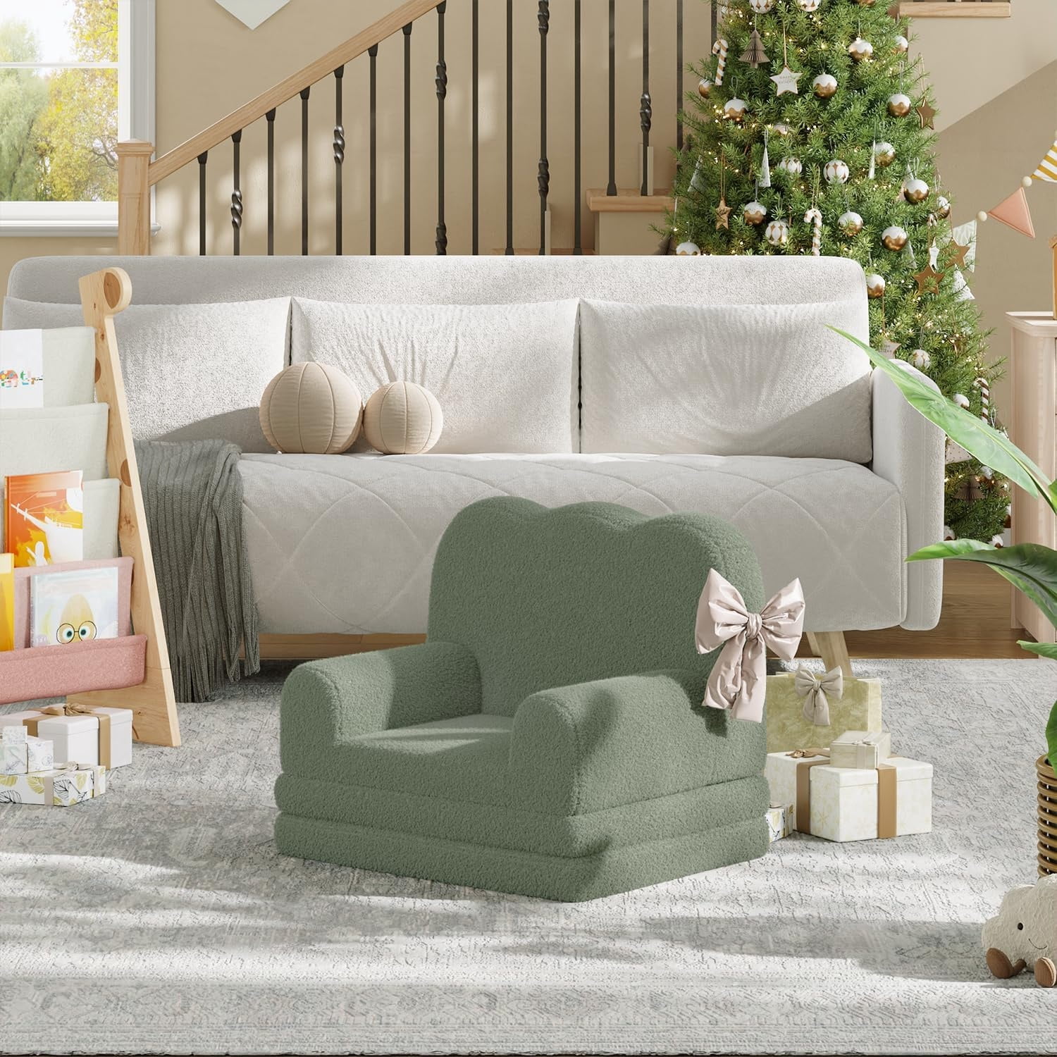 Home Kids Couch, 2-in-1 Convertible Toddler Sofa Chair, Soft Fold Out Couch Lounger for Kids, Comfy Children's Sofa Bed for Playroom