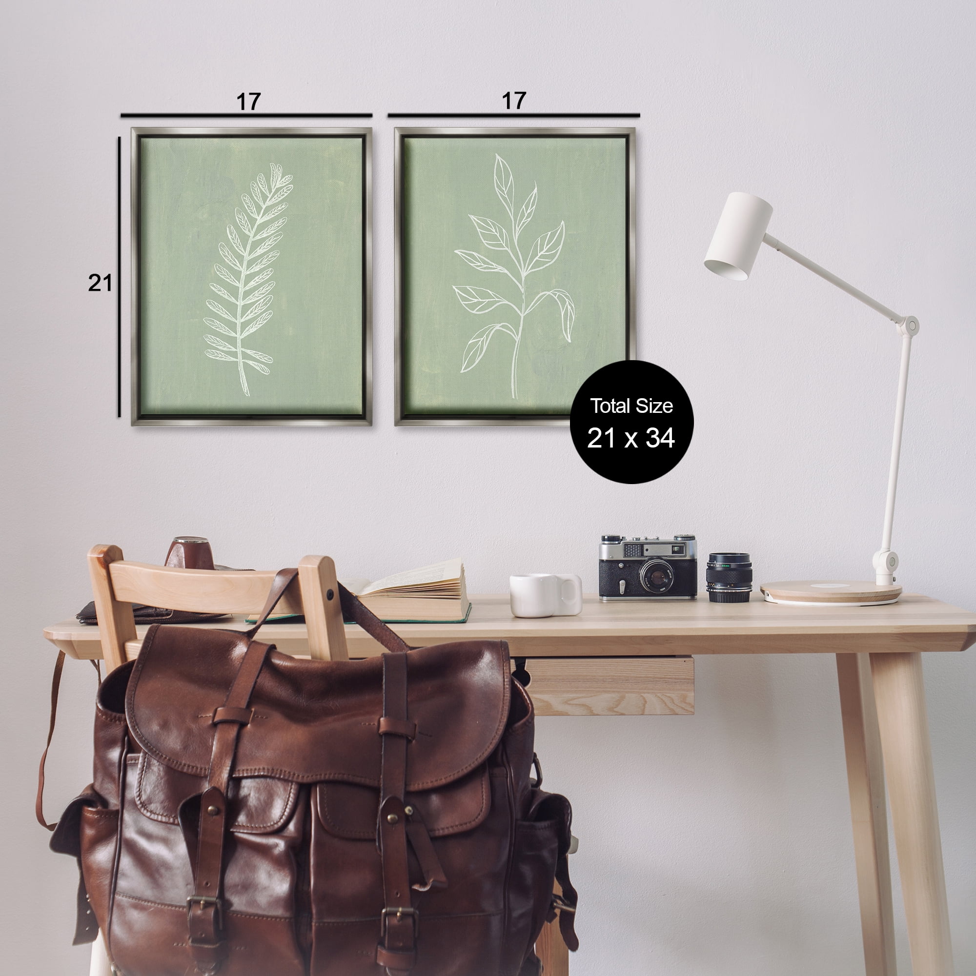 Stupell Industries Forest Fern Sprigs Floral & Botanical Painting Gray Floater Framed Canvas Art Print Wall Art, 17 x 21, Set of 2