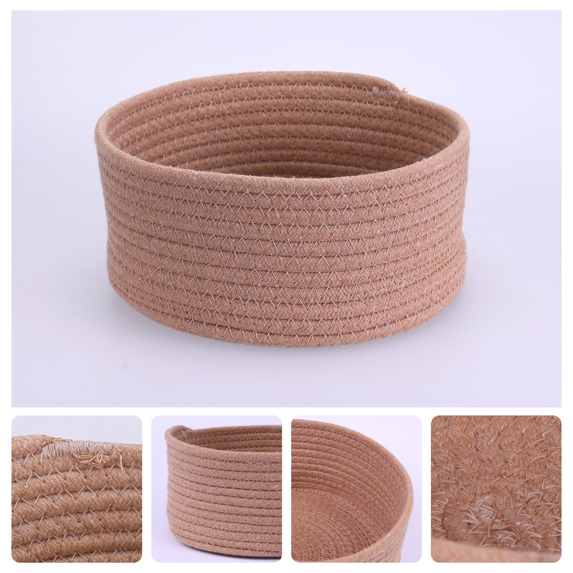 Unique Bargains Round Woven Storage Basket Small Storage Bin for Home Decor Brown L