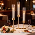 thumbnail image 5 of Set of 6 Gold Hurricane Candle Holders with Ribbed Glass Sleeves - Tall Taper Candlestick Centerpiece for Wedding & Home Decor, 5 of 8
