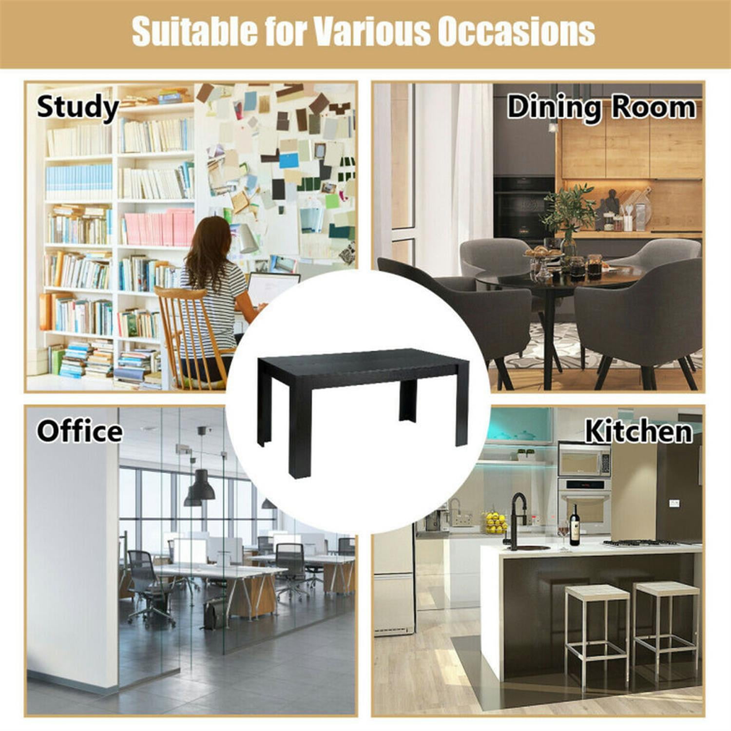 Demi Bonn 63" Modern Dining Kitchen Table for 6 People, Rectangular Dining Table Furniture for Kitchen, Dining Room, Dinette, Breakfast Nook, Black