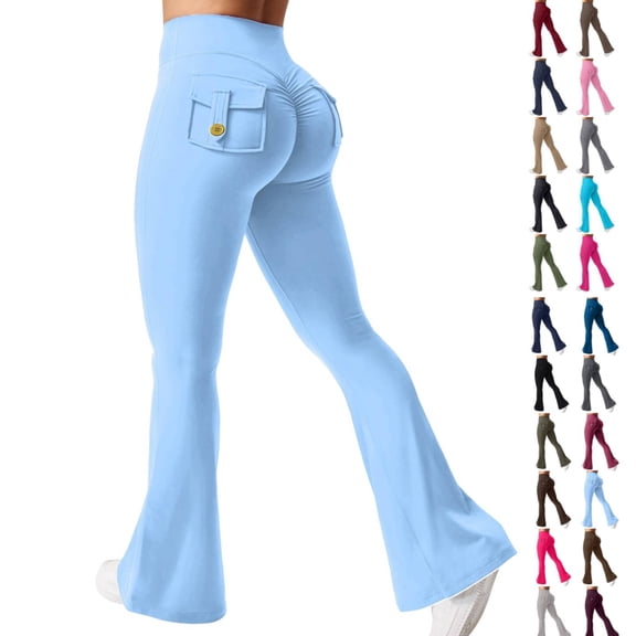 Scrunch Butt Lifting Leggings for Women Flared Yoga Workout Gym Pants with Pockets Sky Blue M