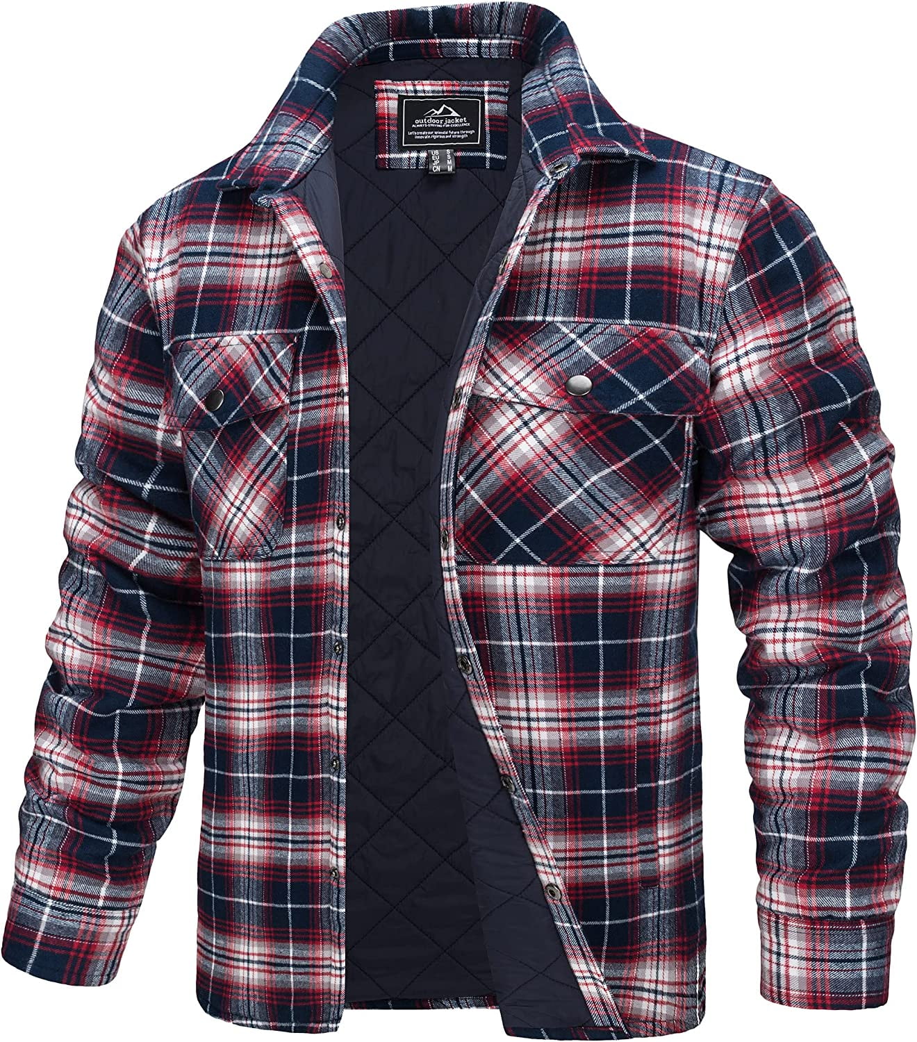 QWZNDZGR Men's Flannel Shirt Jacket Quilted Lined Long Sleeve 