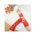 thumbnail image 6 of INSPIRE CHIC Women's Fingerless Gloves Satin Arm Warmers Hollow Out Bow Beads with Finger Loop Red One Size, 6 of 6