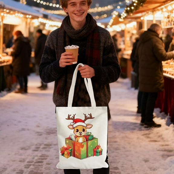 Eespoir Christmas Canvas Tote Bag, Christmas Gift Bag, Holiday Canvas Bag, For Seasonal Shopping Present(Yellow)