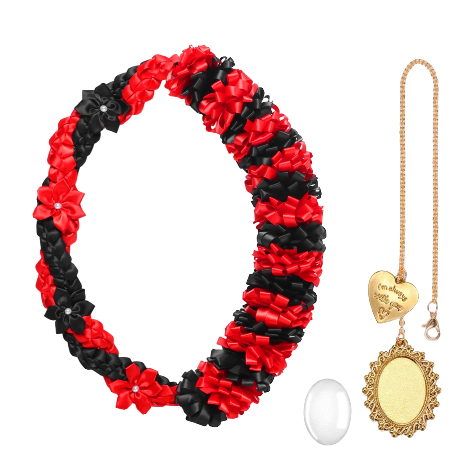 Kicpot Graduation Leis Class of 2026 Grad Ribbon Leis Double Braided Necklace Hawaiian Flower Garland with Metal Graduation Cap Hanging Keepsake Ornament for Him Her Graduation Party Decorations