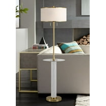 Possini Euro Design Bellini Modern 65" Tall Standing Floor Lamp with Tray Table USB Port Pull Chain Gold Metal Faux Marble Finish