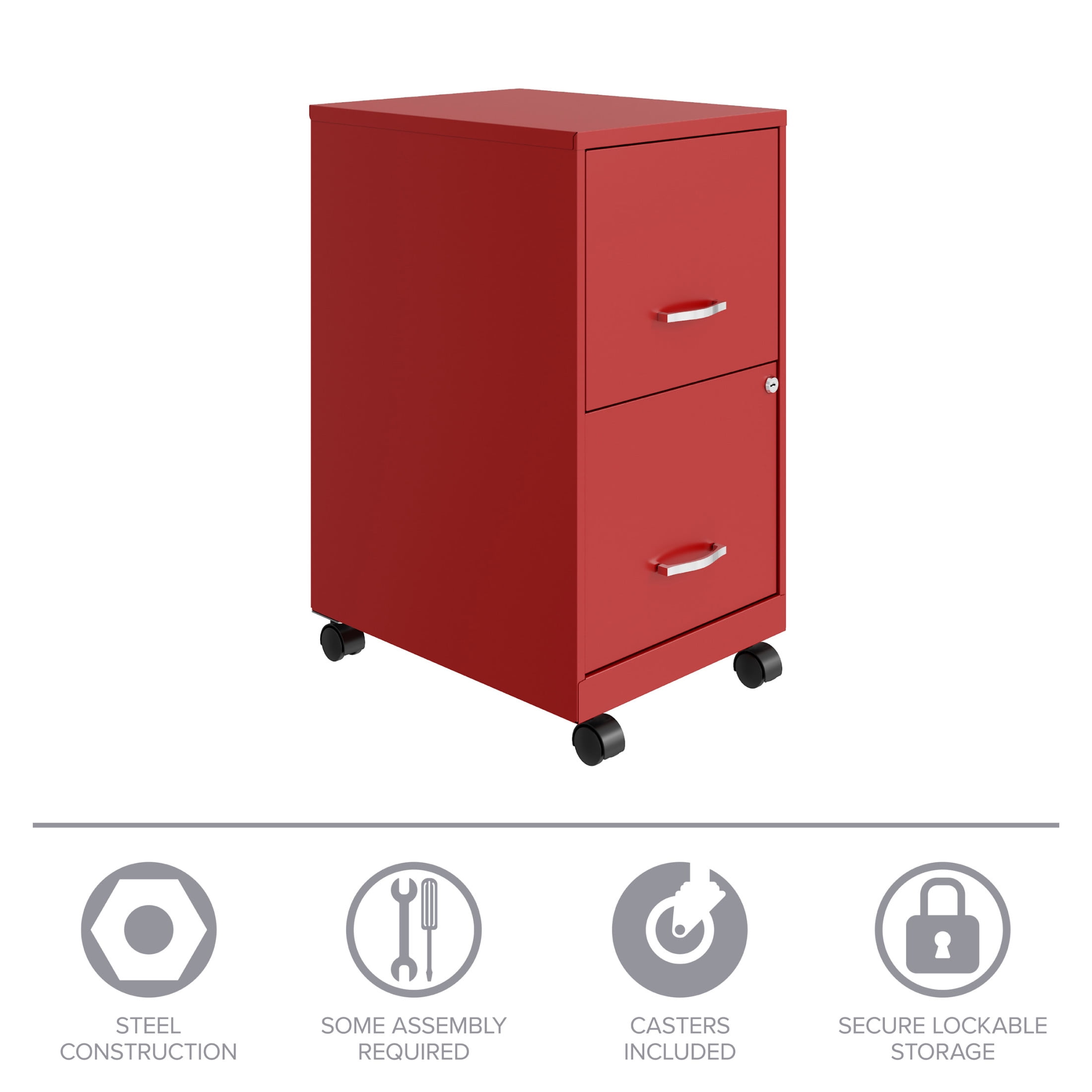 Space Solutions 18" Deep 2 Drawer Mobile Letter Width Vertical File Cabinet, Red