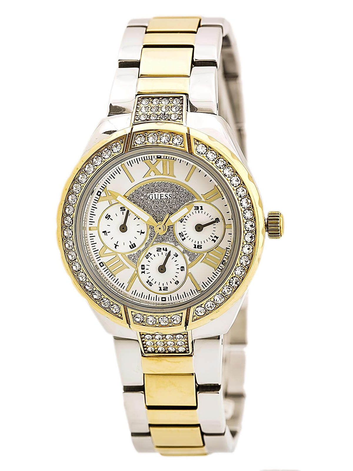 GUESS - U0111L5 Women's Sparkling Crystal Accented Bezel Silver Dial ...