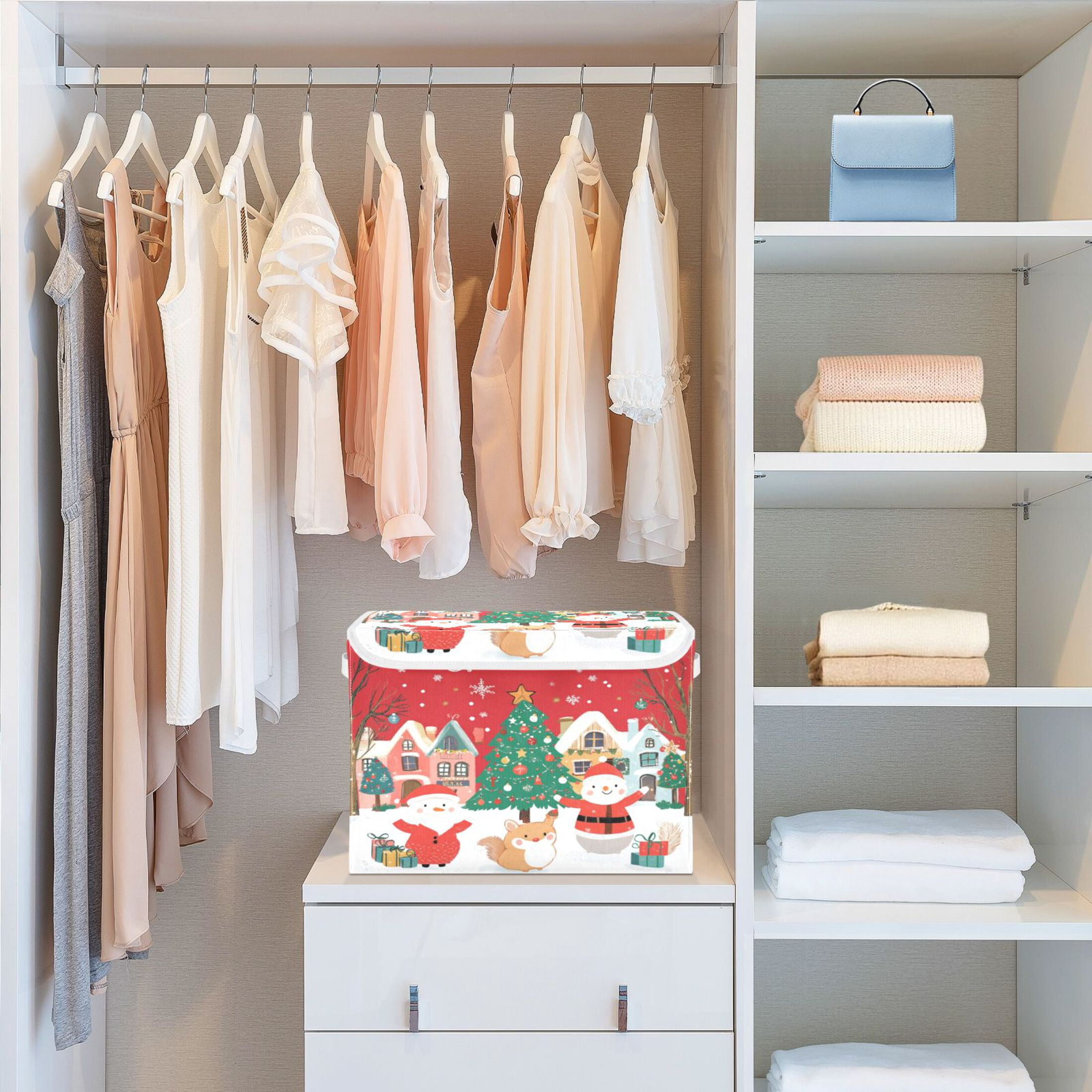 Storage Box With Lid 16.5x12.6x11.8In Foldable Stacked Household Storage Box Santa Claus Picture