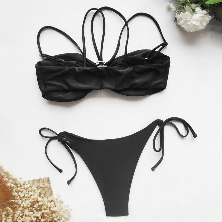 LELINTA Women's Bikini Set Front Crisscross Bandage Padded Bra Swimsuits  Swimwear Bathing Suits Black