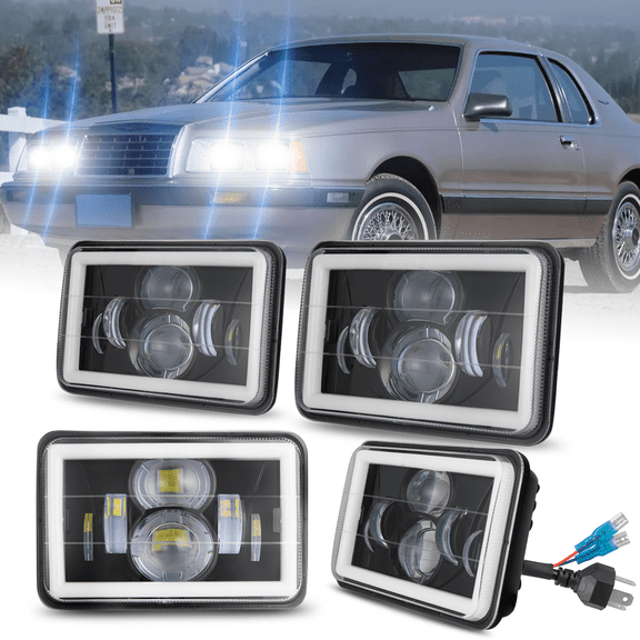 4x For Ford Thunderbird 1983-1986 DOT 4x6" Square LED Headlights Hi/Lo Beam With DRL
