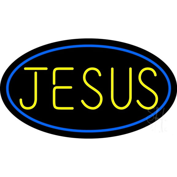 Yellow Jesus LED Neon Sign 20" Tall x 37" Wide - inches Black Square Cut Acrylic Backing, with Dimmer - Premium built indoor Sign for Home décor, Event, Religious place, Store interior, Office.