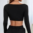 thumbnail image 4 of Women's 2 Piece Crop Top Ribbed Seamless Workout Exercise Long Sleeve Crop Tops Casual Basic Tees, 4 of 6