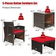 thumbnail image 3 of Costway Ensemble de Meubles en Rotin pour Patio 5 Pcs Canapé Ottoman avec Coussins Rouges, 3 of 9