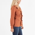 thumbnail image 6 of Howard's S/M Camel Crinkle Crepe Asymmetrical V-Neck Ruffle Long Sleeve Blouse for Women, 6 of 6