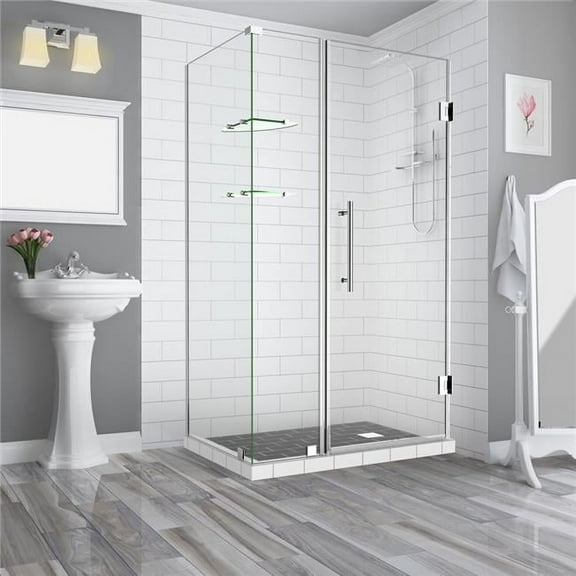 BromleyGS 45.25 to 46.25 x 30.375 x 72 in. Frameless Corner Hinged Shower Enclosure with Glass Shelves - Chrome