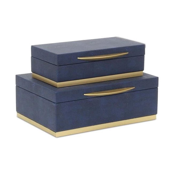 Zynova Rectangular Box Set - Blue Faux Shagreen