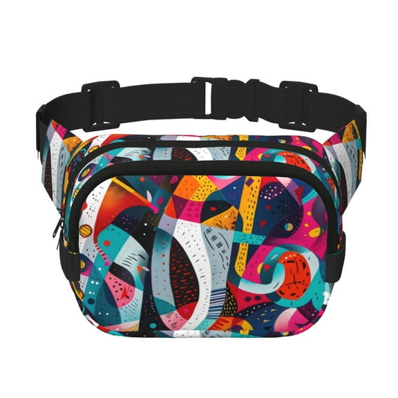 Rateoe Abstract Jazz Instrumental Print Fanny Pack Belt Bag for Women and Men, Square Double-Layer Waterproof Waist Pack with Adjustable Strap for Hiking, Jogging, Cycling